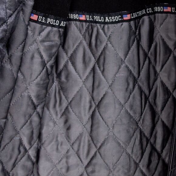 Men's Large Jacket U.S. POLO ASSOC Black Genuine Leather Overcoat Dress Coat - Picture 5 of 7